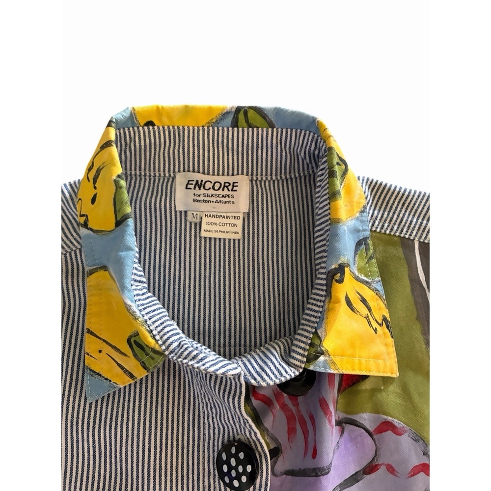 VTG 80s Encore By Silkscapes Hand Painted Tea Button Up Shacket Size M - Picture 4 of 12
